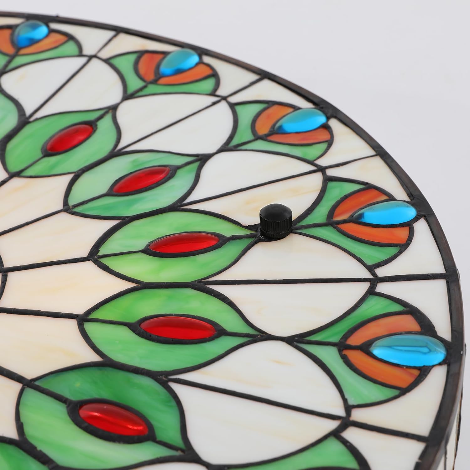 DNYSYSJ Tiffany Ceiling Lamp,Peacock-Inspired Flush Mount Round Ceiling Light Fixtures, 20-inch Vintage Stained Glass Chandelier with Mother of Pearl,for Living Room/Bedroom/Hallway