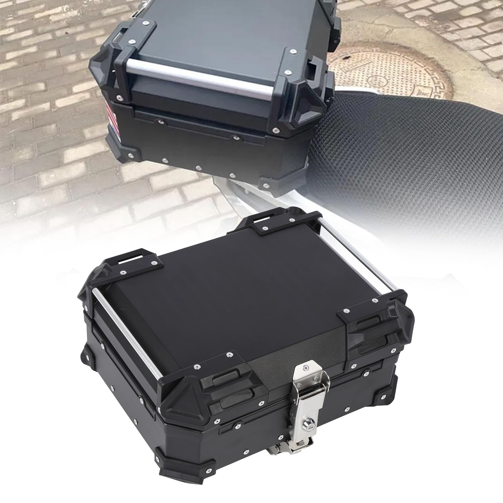 25-Liter-Motorrad-Topcase, 25-Liter-Heckkoffer aus Aluminiumlegierung mit Sicherheitsschloss, Universelle Motorrad-Gepäckträgerbox, KofferraumHeckbox für Helm, Regenmantel