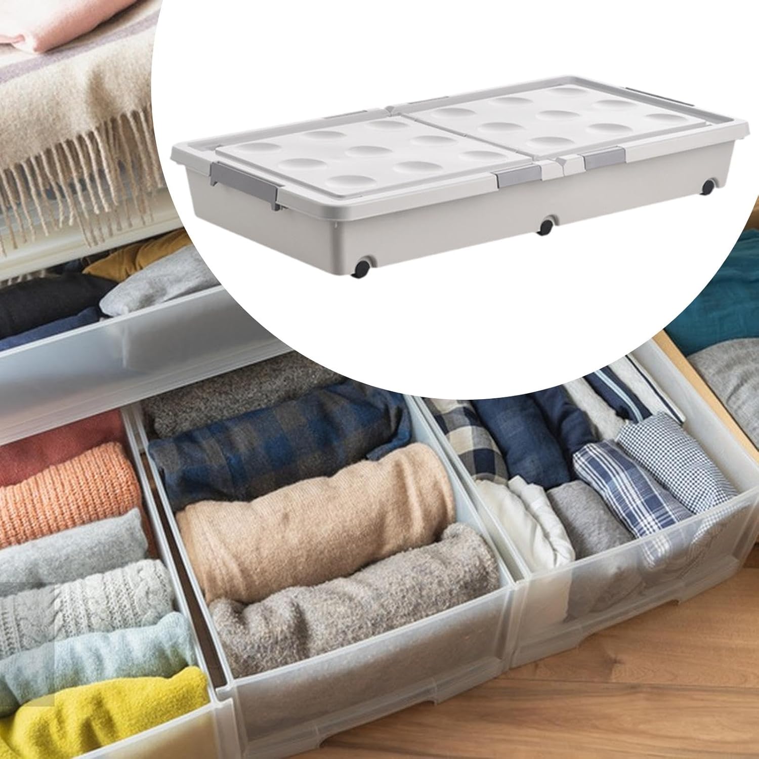 Under Bed Storage Box Underbed Storage Container Multifunctional Organization with Cover for Books Toys Shoes Pillows Clothes, 100cmx50cmx17cm