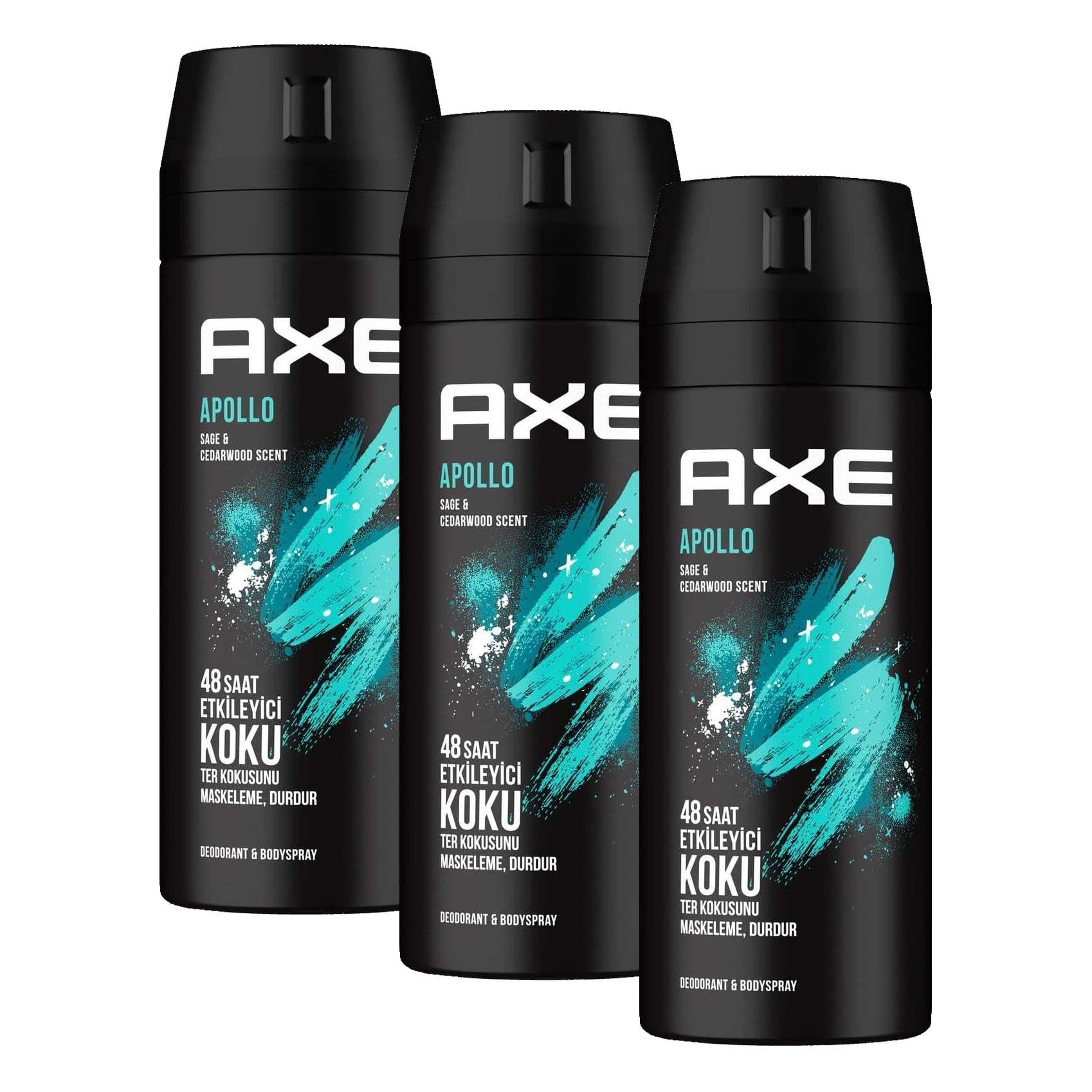 Axe Erkek Sprey Deodorant Apollo 48 Saat Etkileyici Koku Vücut Spreyi 150 ml (3 paketi)