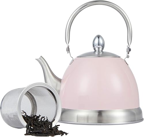 Miniatura 8 de Creative Home - Tetera de acero inoxidable de 1.0 cuartos de galón con mango plegable, cesta infusora extraíble para bolsa de té, hojas de té