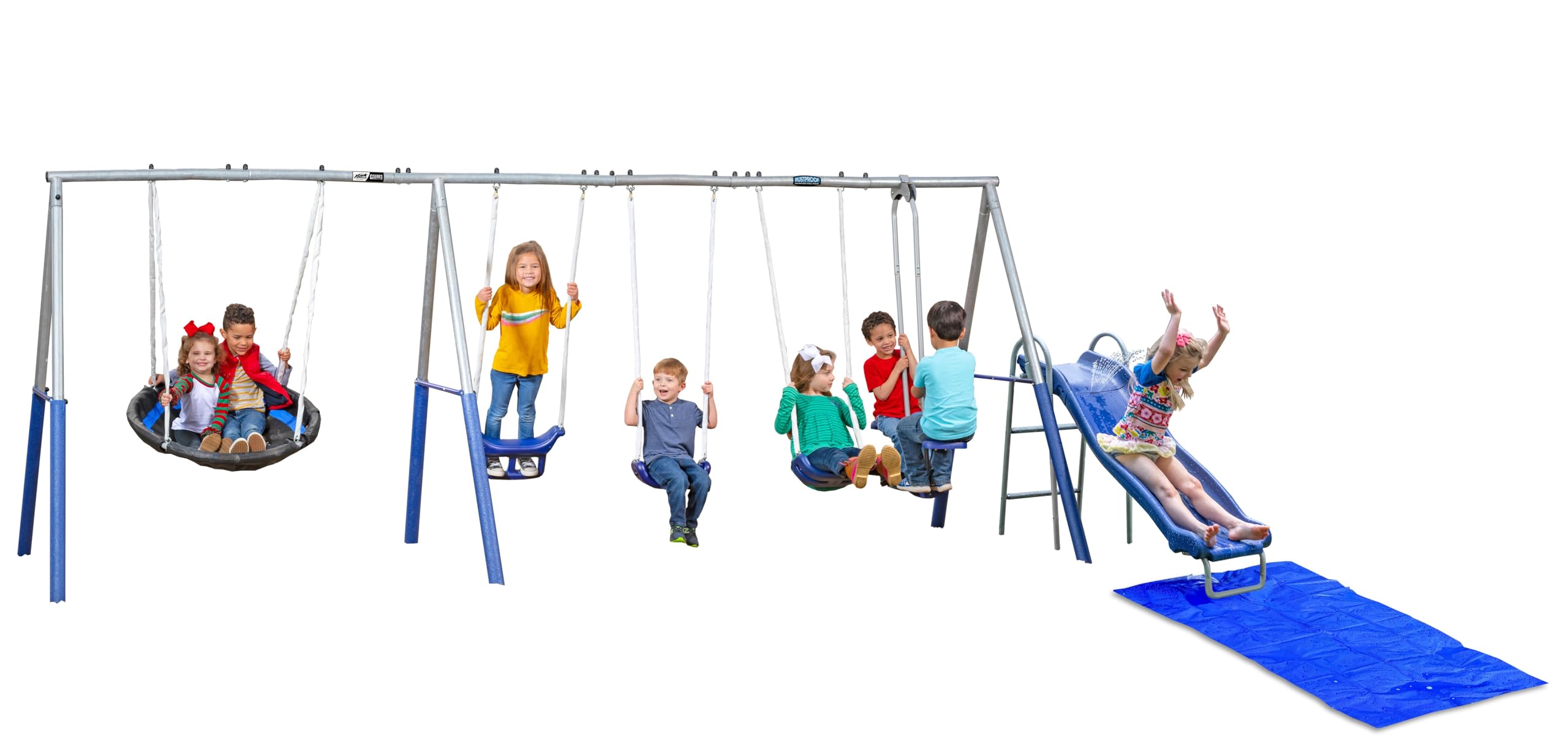 XDP Recreation Fun Forever Plus - 6' Water Slide, Ground Tarp & Firefly LED Swing Set - Metal Swing with 8 Seats - Image 2