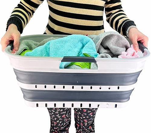 Miniatura 14 de SAMMART 21L (5.5 gallon) Super Mini Collapsible 3 Handled Plastic Basket - Foldable Pop Up Storage Container/Organizer - Space Saving Hamper/Basket