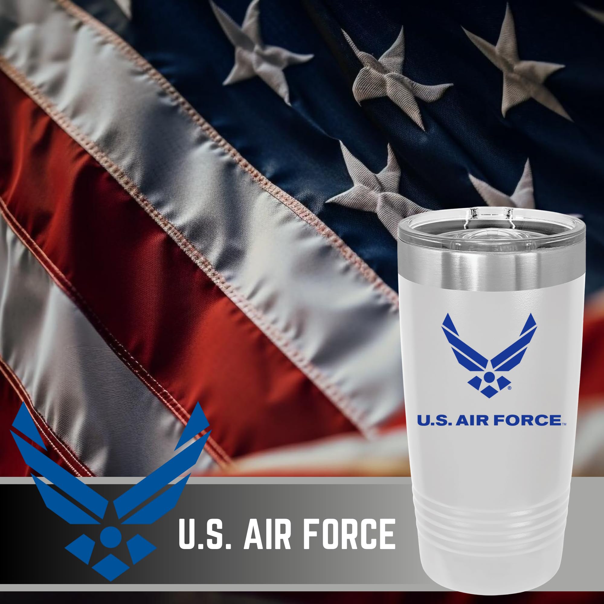 Amazon.com | United States Air Force 20oz Travel Tumbler- Stainless Steel  White Coffee Mug with Acrylic Lid- Military Gear, Ideal Gift for Armed  Services Veteran, Active Duty Airman- For Office, Home, Auto: