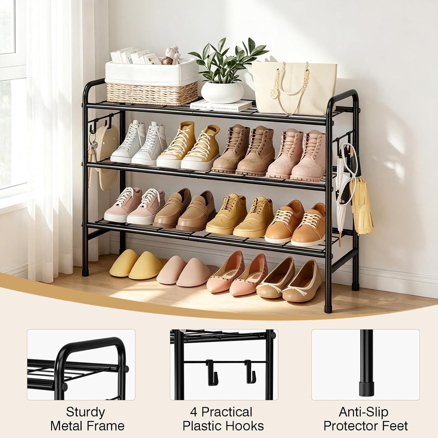 VILICK Metal Shoe Rack for Closet 33" Wide Shoe Organizer for Entryway