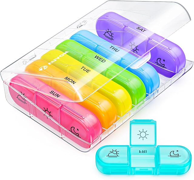 AUVON Weekly Pill Organizer 3 Times A Day, Portable 7 Day Pill Box Case with Large Separate Compartments to Hold Medication, Vitamins, Fish Oil and Supplements