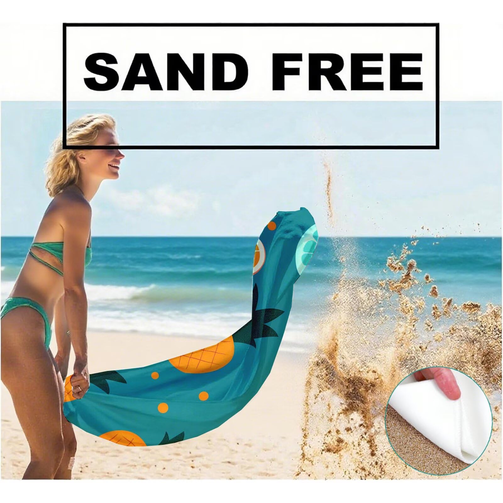 Toallas de Playa Microfibra Piña Toalla Playa Grande 100x180 cm Mujer Hombre Secado Rápido Absorbente Toallas Gimnasio Suave Sin Arena Ligera Toalla Microfibra para Playas Piscina Viajes Camping Q-549