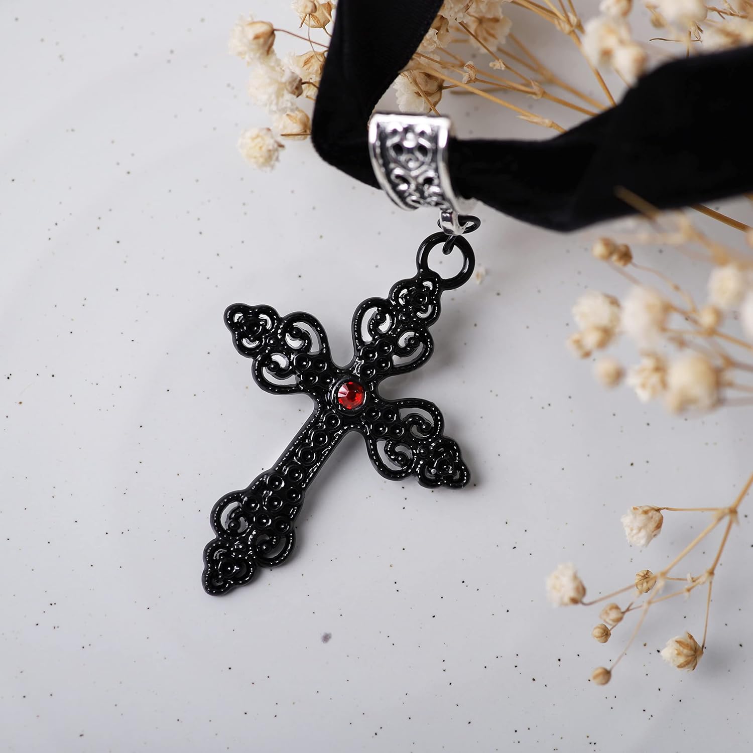 Sacina Gothic Cross Necklace, Zinc Alloy Black Cross Necklace, Halloween, Christmas Goth Jewelry Gift for Women - Image 3