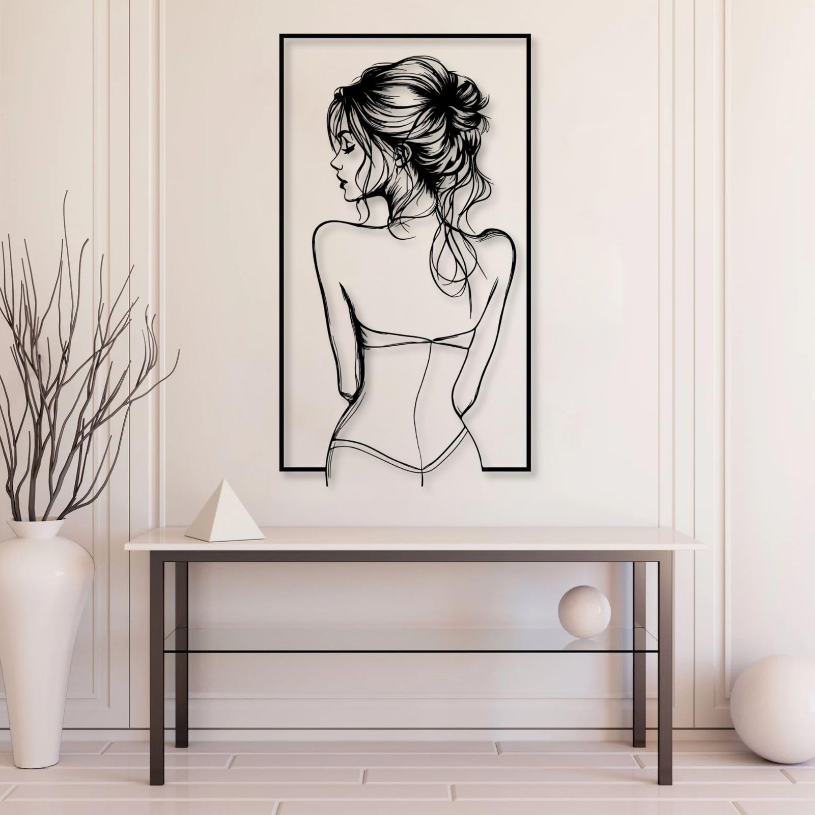 huefoam Female Body Wall Art, Woman Metal Wall Art, Female Wall Decor, Metal Woman Wall Decor for Living Room, Bedroom, Bathroom (Black, 41"×24"/105×