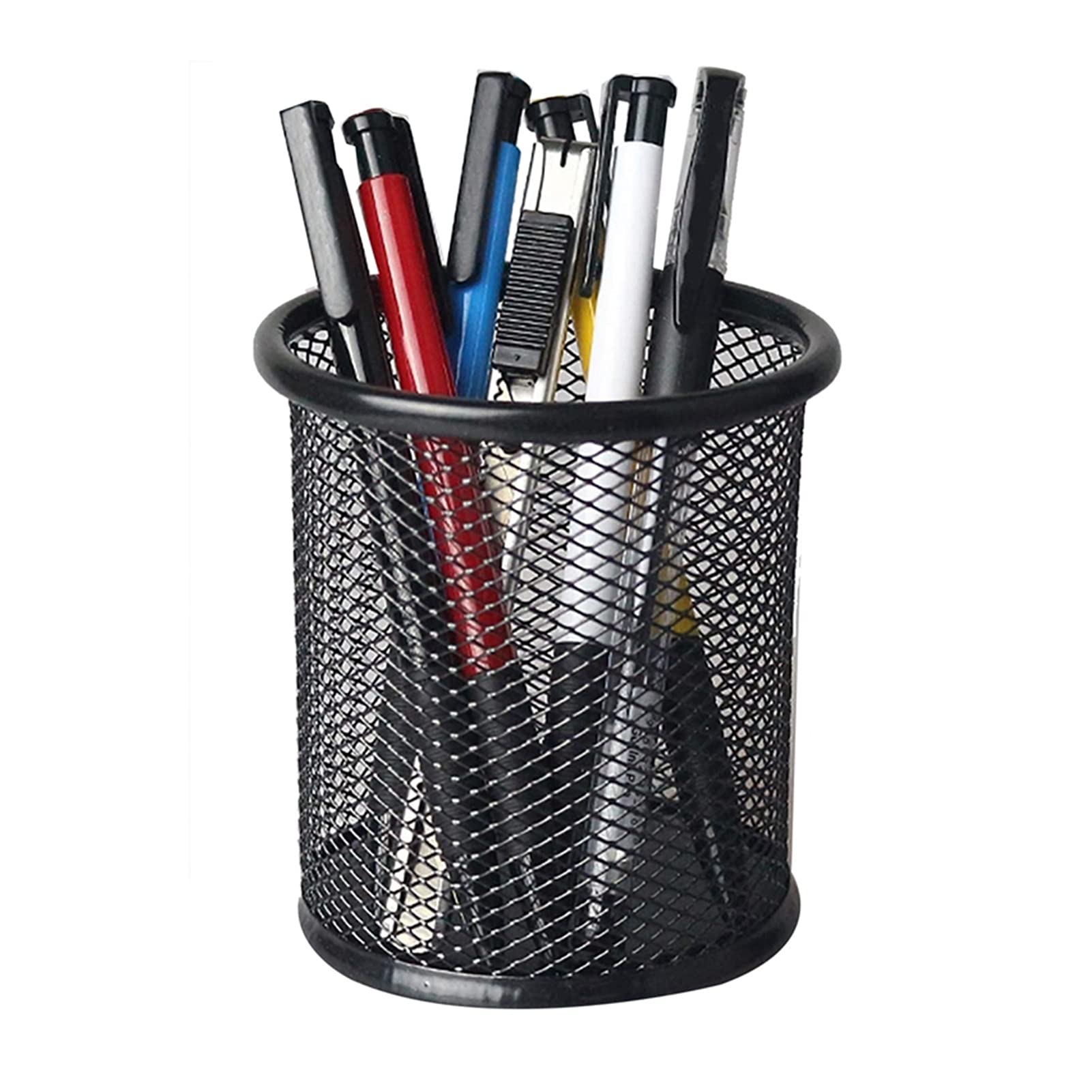 Porte Stylo Porte-Stylo en métal Porte-Stylo en Maille Pencil de Crayon Organisateur Rond Stylo Tasse Coupe-Crayon pour Bureau Bureau Stylo Organisateur Noir Porte-Crayon de Bureau