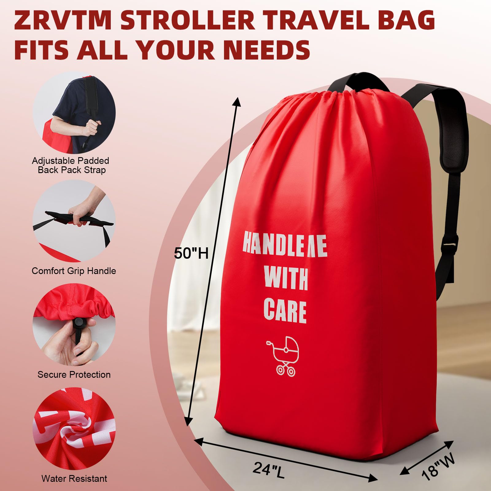 Borsa per passeggino per aereo, borsa a quadretti per passeggini singoli e doppi, impermeabile, grande borsa da viaggio per passeggini da jogging in aereo, borsa da viaggio (61 cm di lunghezza x