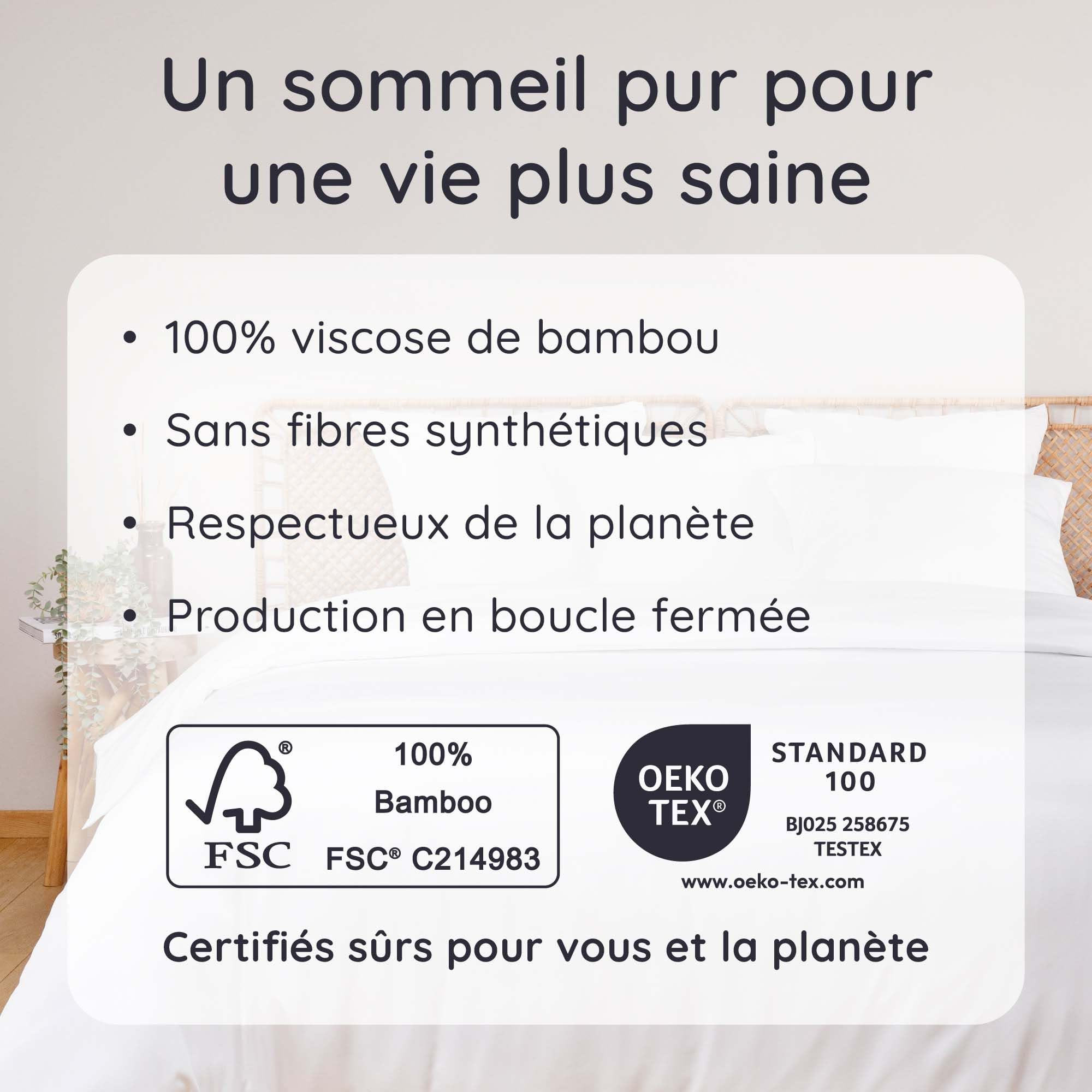 Bambaw Drap Plat en Bambou 240x290 cm, Drap Rafraîchissant pour l'Été, Doux et Anti Transpirant, Linge de Lit en Bambou Respirant et Antiacarien, pour 2 Personnes (Blanc)