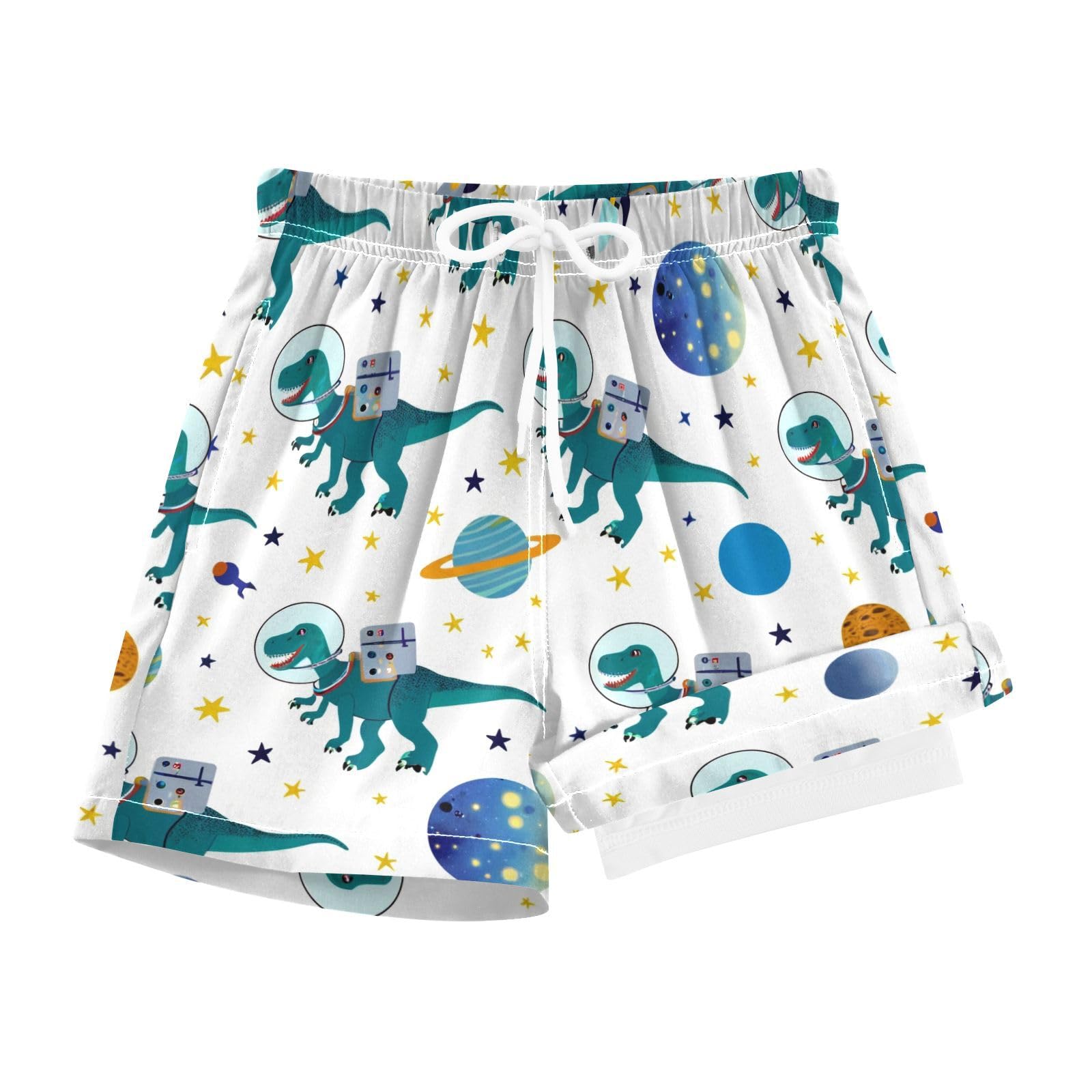 YANENDIE Boy Swim Trunks with Compression Liner Dinosaurs Traveling Space Boys Swim Shorts Quick Dry Beach Shorts