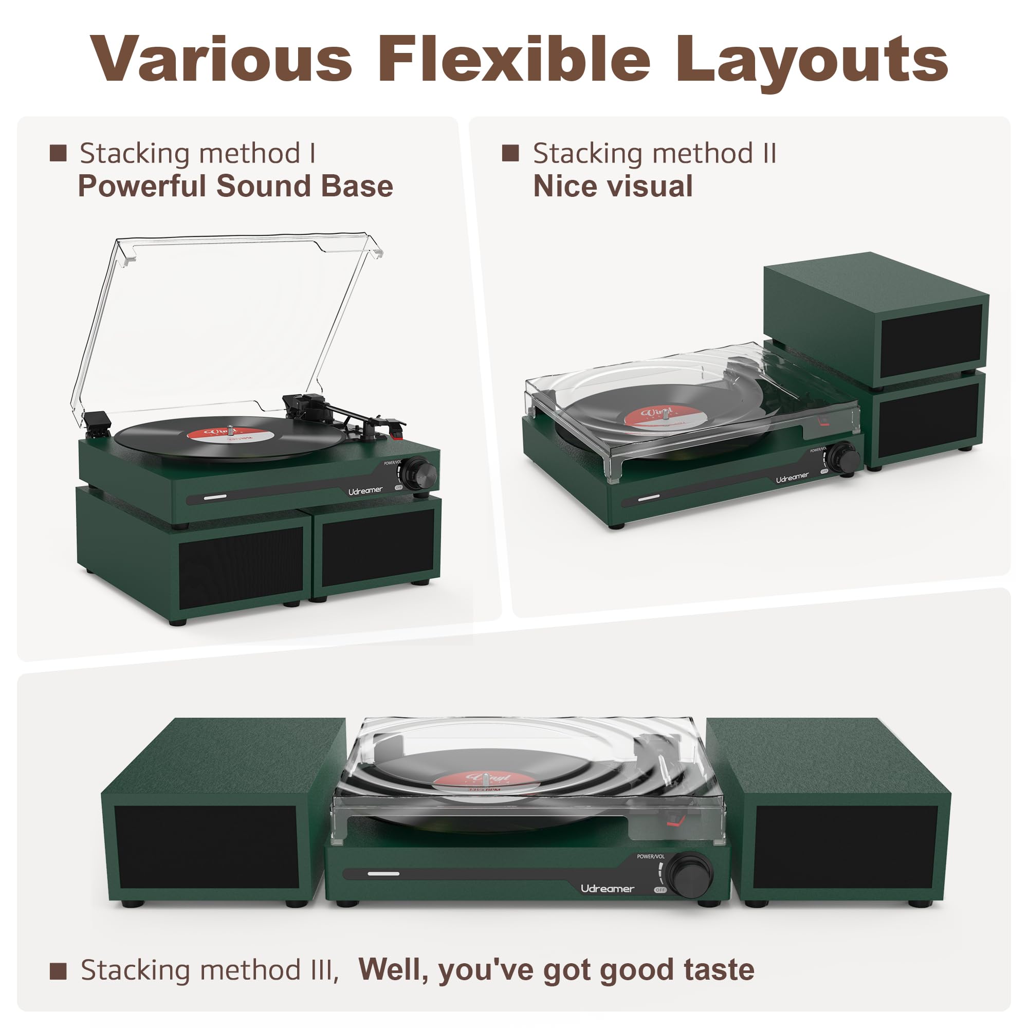 Udreamer Draaitafel met luidspreker, bluetooth, vintage vinylspeler