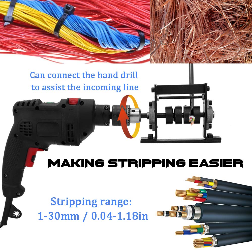 Máquina peladora manual de cables, herramienta portátil para pelar cables, se conecta al taladro manual, para alambre de chatarra de 1 a 30 mm, perfecta para proyectos de bricolaje y reparación