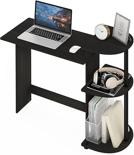 Miniatura 24 de Furinno - Escritorio compacto para computadora con estantes, Tablero de partículas, Roble francés gris/negro. Roble