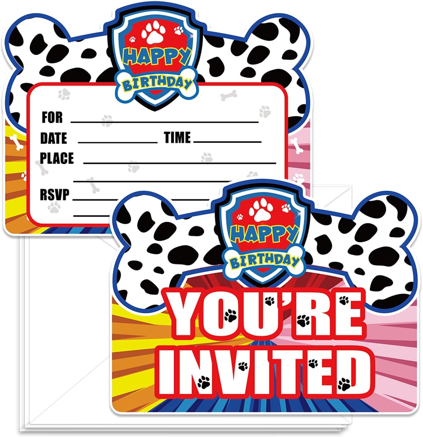 24 PCS Paw Birthday Party Invitations, Dog Paw Birthday Invitations with Envelopes