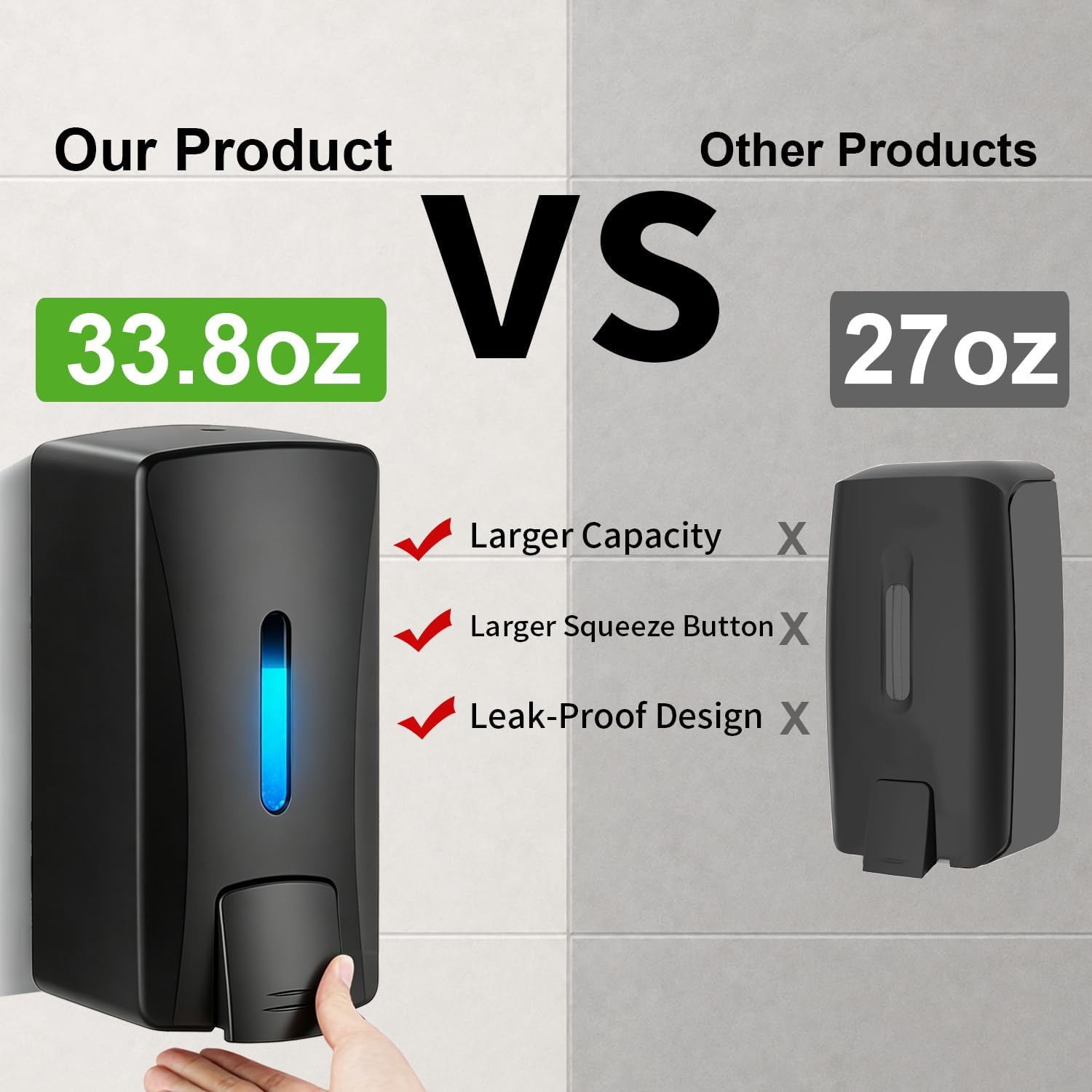 Commercial Soap Dispenser 33.8oz Wall Mount Hand Soap Dispenser for Kitchen & Bathroom with Visible Window & Funnel No-Drip Pump for Liquid Soap Shampoo Sanitizer – Drill or Adhesive Mount image 4