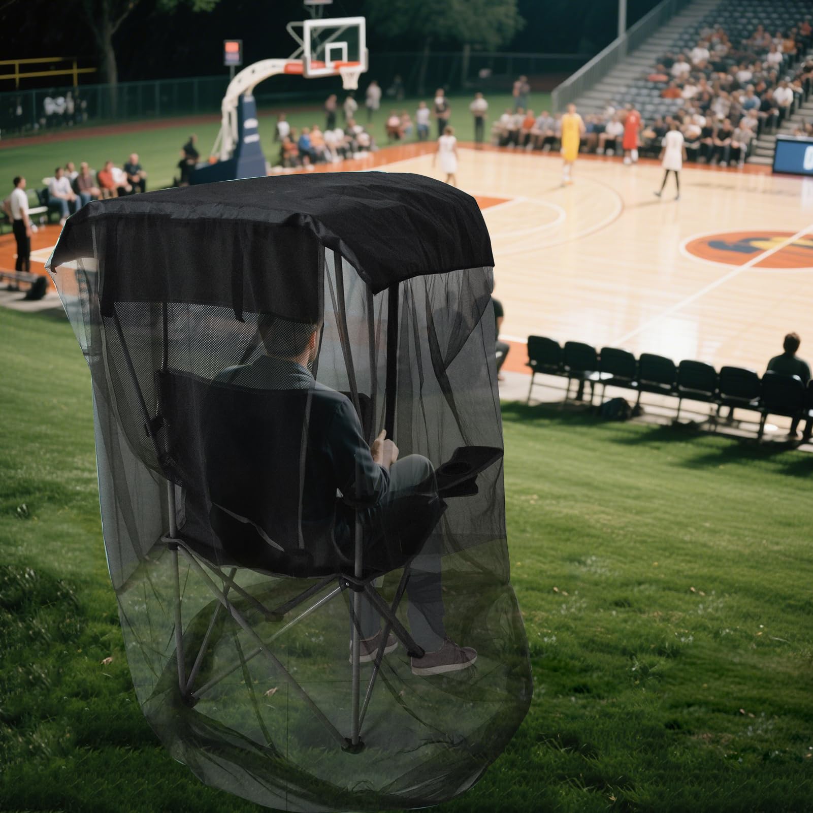 Cubierta de mosquitera de 63 pulgadas de alto para silla de toldo, barrera de insectos, tienda de campaña de malla para mosquitos, silla negra, mosquitera con apertura de cremallera, techo impermeable 5