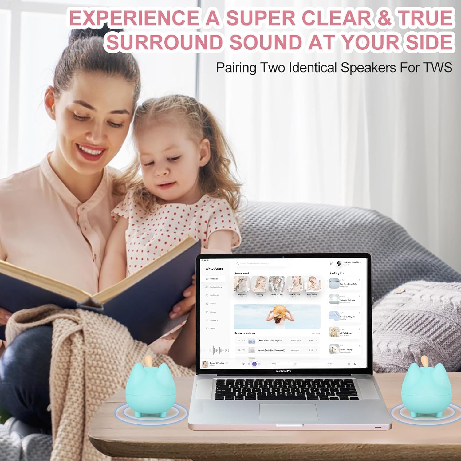2pcs Small Bluetooth Speaker, Cute Cat Mini Wireless Speakers with Loud Stereo Sound, Built-in Mic, Super Bass, Dual Pairing,40H Playtime,Portable Speaker for Home, Xmas Gift (Green)