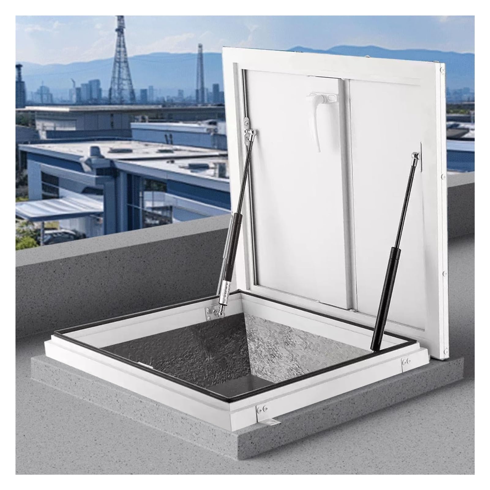 Osłona termiczna do włazów, D'Access Au Toit, żeliwne drzwi pułapkowe, 90 x 90 cm i odporna na warunki atmosferyczne, łatwy dostęp