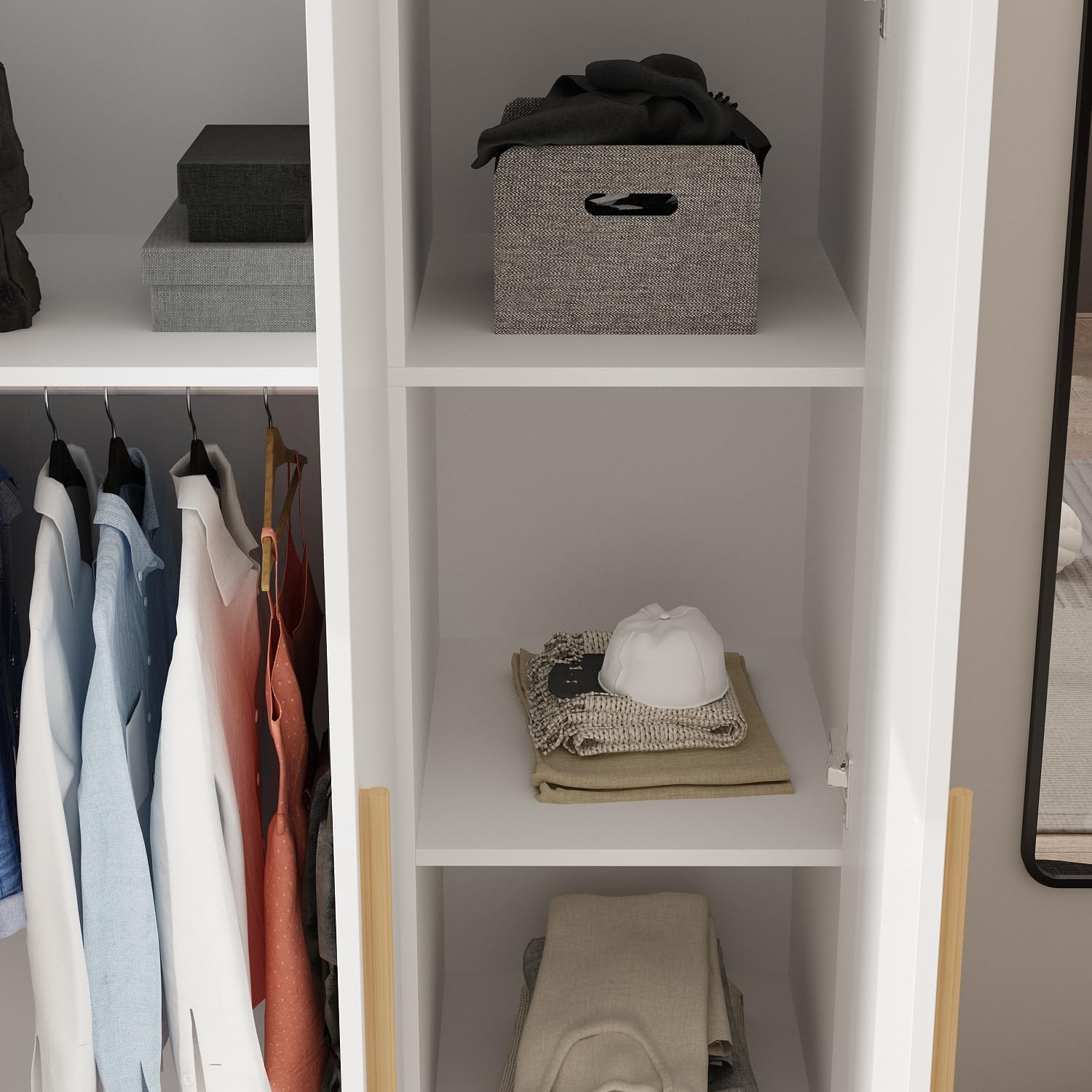 MOUMON Armoire Wardrobe with 3 Doors and Cube Shelves, Armoire Wardrobe Closet with Hanging Rod, Closet for Bedroom White 18.9“D x 47.2”W x 70”H