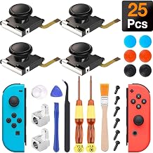 (Pacote 4) Substituição para Joycon, Peças para Switch Analog Stick para Nintendo Switch Joy Con, Kit de Reparo do Controlador Inclui 4 Thumb 3D Sticks, 2 Fivelas de Metal, Pry Tools, 6 Thumbstick Grips, 25pcs