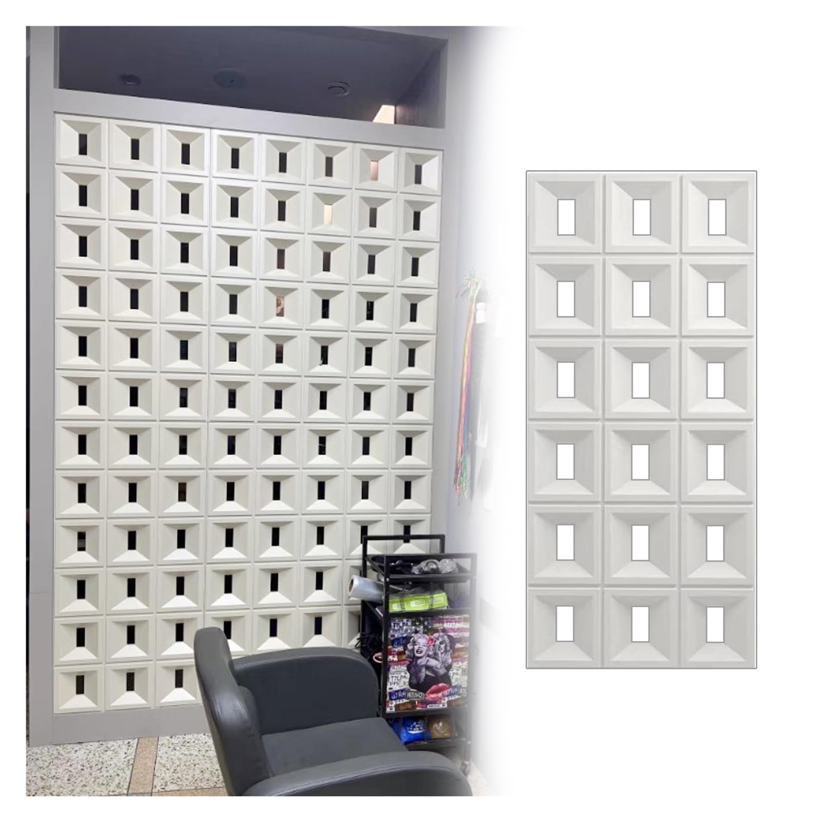 Room Separation Partition Wall, Double-sided Partition Decorative PU Components With Openwork Porous Bricks, for Entrance Hall Feature Wall(Double)