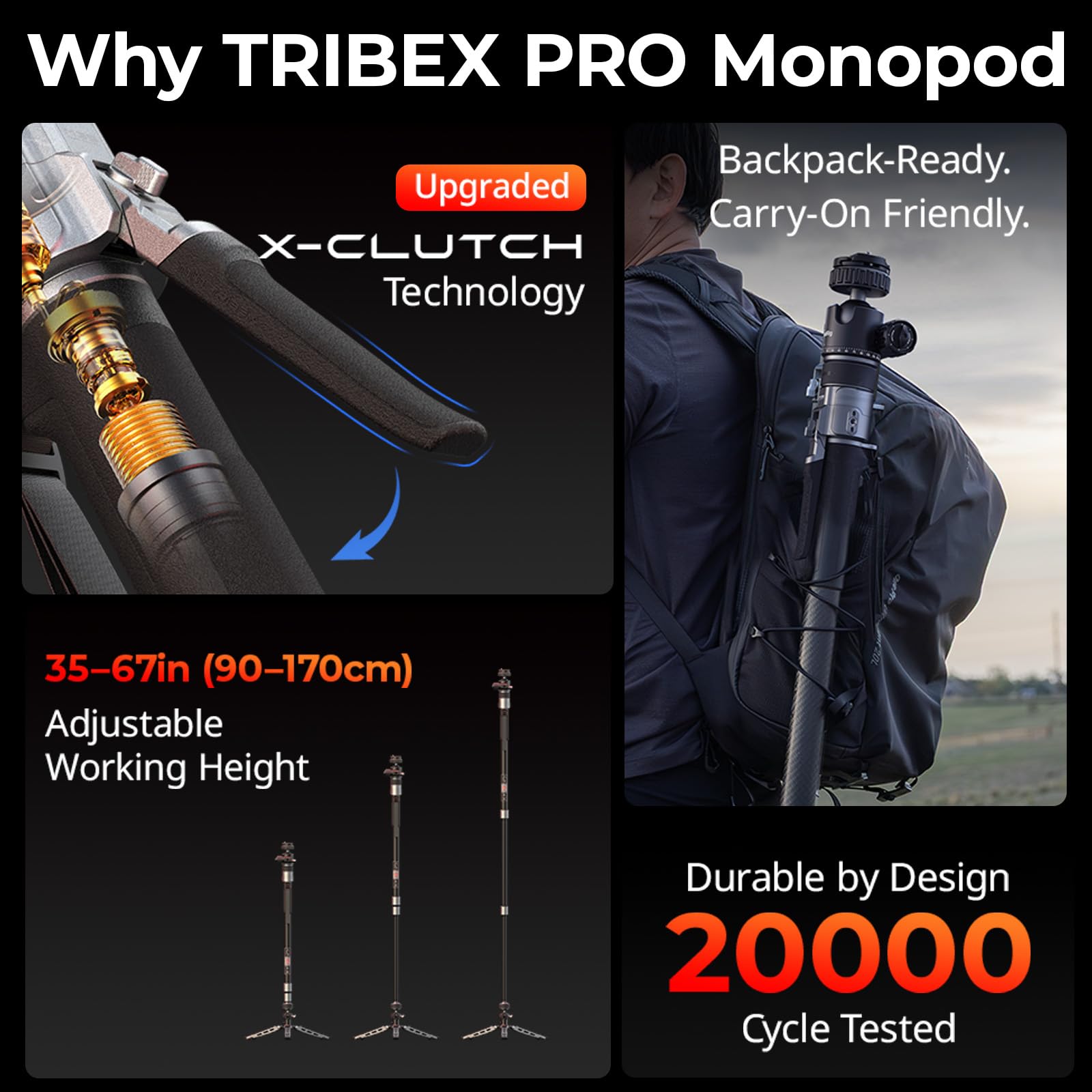 SMALLRIG x Potato Jet TRIBEX Pro 67" Monopie de Fibra de Carbono for cámara
