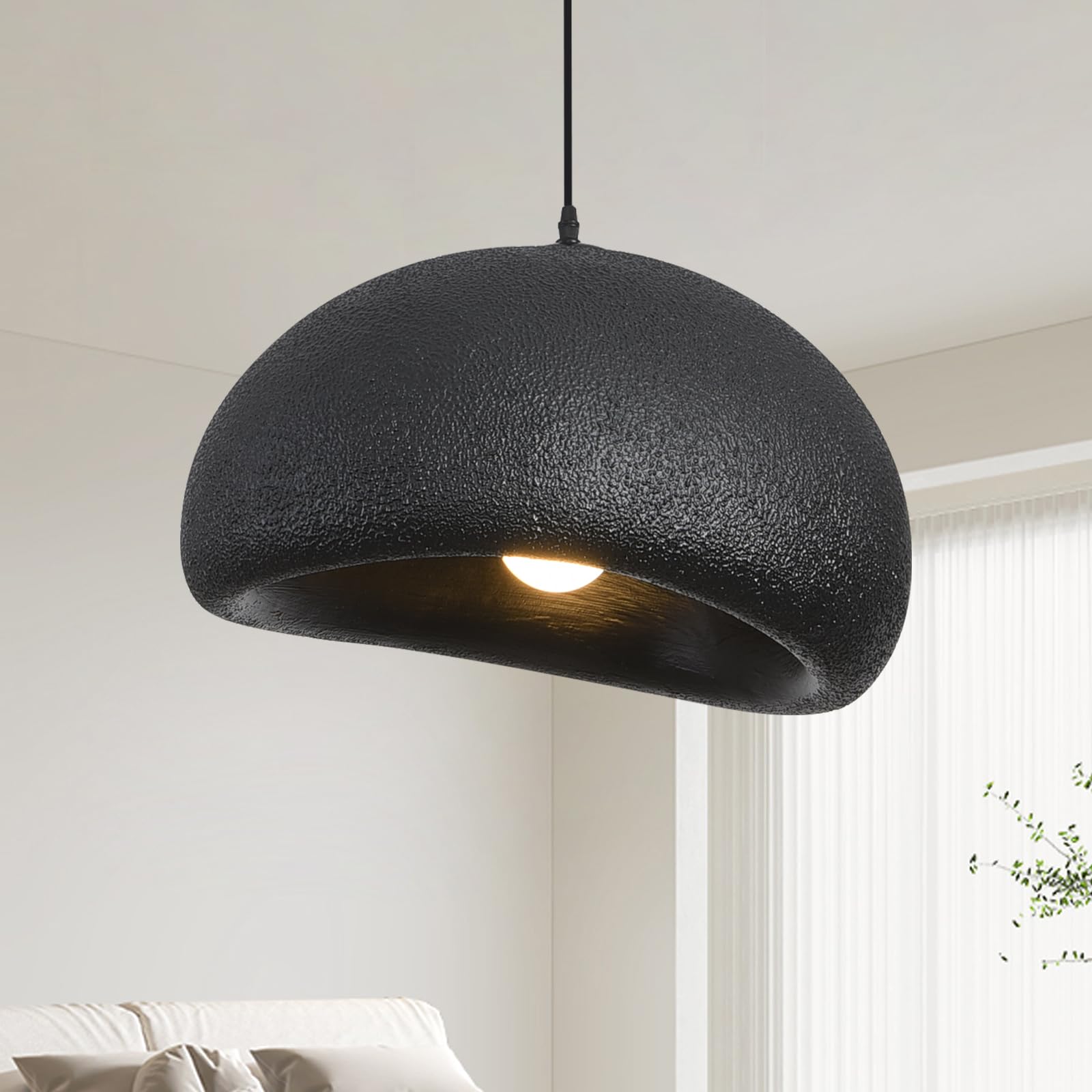 Photo 1 of Fivemengo 19.7in Wabi Sabi Pendant Light, Kitchen Island Lighting Fixture Ceiling Mount Japanese Lamp Japandi Chandelier for Dining Living Room Hallway Bedroom Restaurant Hanging Lamp, Black 1 Pack