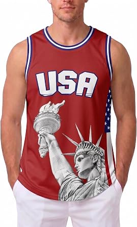 Mens 4th of July USA Flag Basketball Jerseys for Independence Day Red White Blue Shirts American Patriotic Jersey