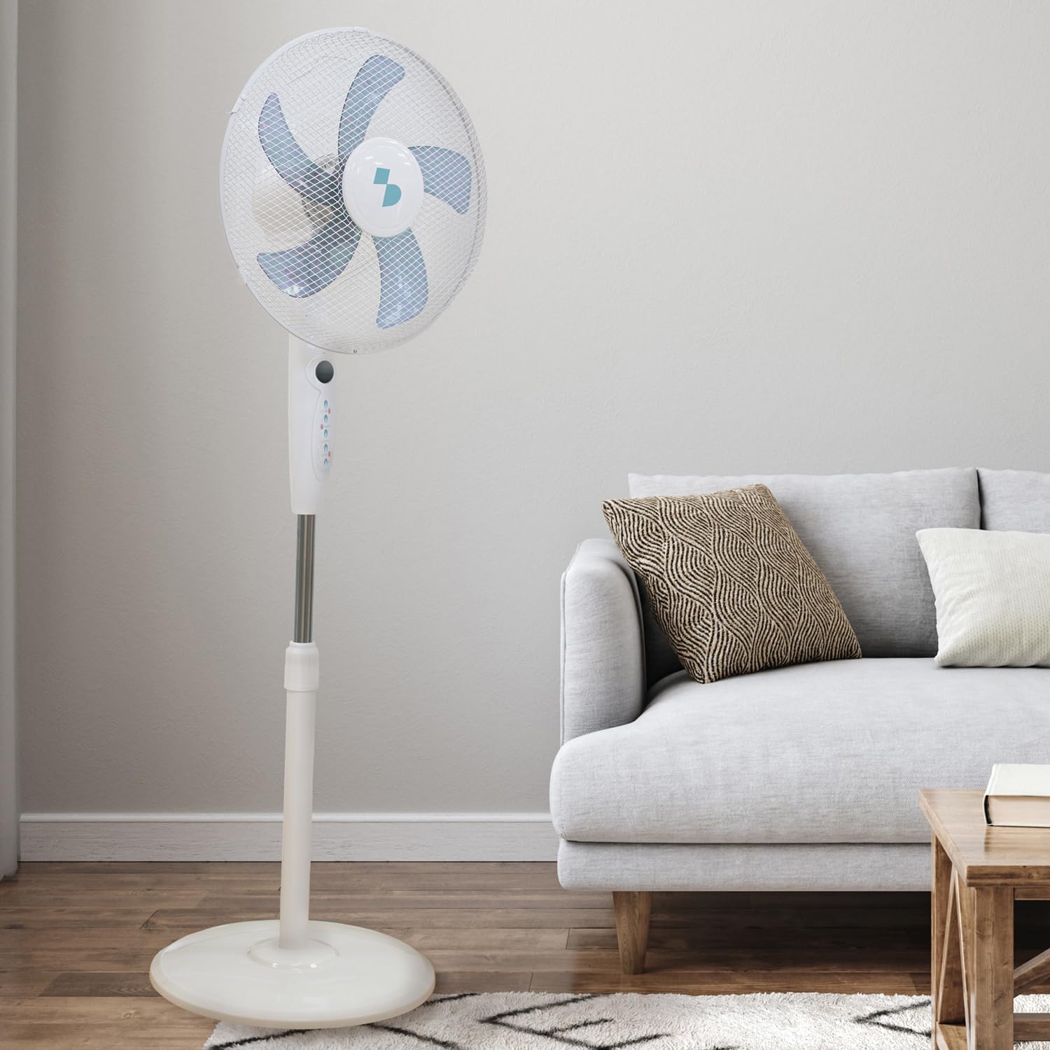 BEPER P206VEN133 Ventilateur sur pied avec télécommande, 40 cm, 5 pales, 3 vitesses et 3 modes, minuterie 7,5 h, oscillation, hauteur réglable jusqu'à 125 cm