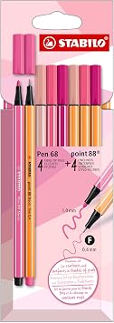 STABILO Premium Felt Tip Pens & Fineliner Pen 68 Point 88 - Shades of Pink - Pack of 8