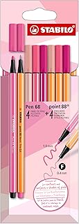 STABILO - Rotulador premium Pen 68 y rotulador punta fina point 88 - Estuche con 8 colores Sombras de rosa