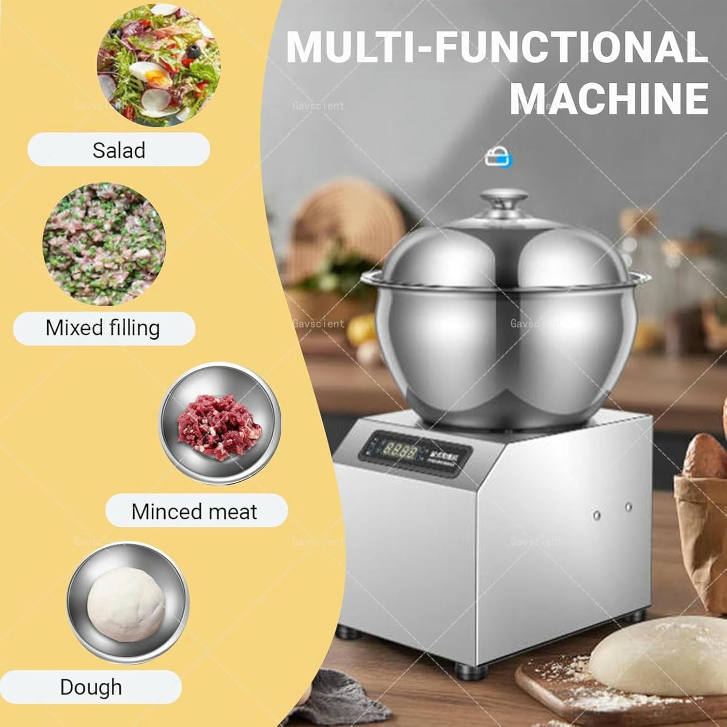 Commercial Dough Maker, Stainless Steel Electric Dough Mixer, Commercial Dough Kneading Machine for Bakery Pizzeria Restaurant