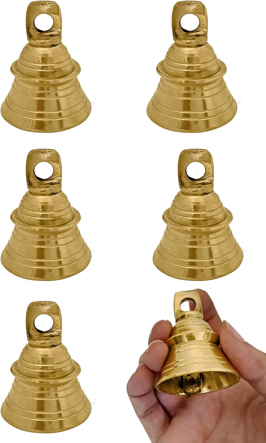 Brass Bell Set of 12 Indian Hanging Decor for Pooja Mandir Temple Home Christmas Bells Decoration Tree Craft Traditional Spiritual Brassware Creates Festive Ambience for Prayer Gifting
