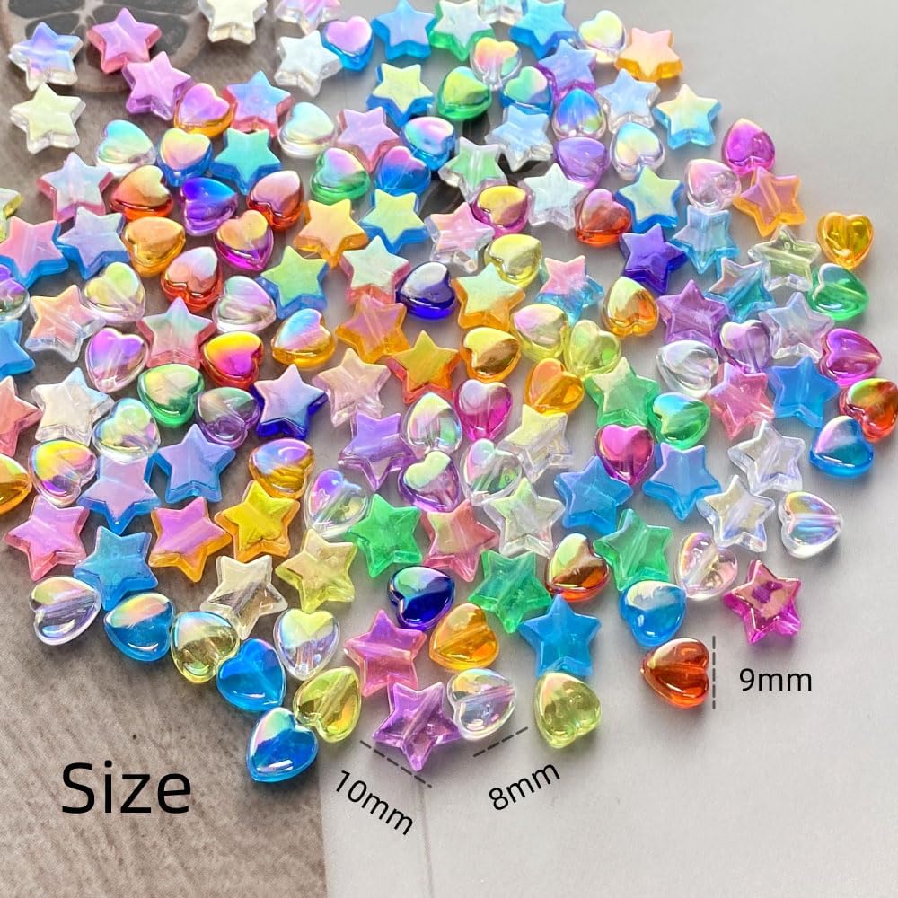 400 PCS Acrylic Heart and Star Shape Beads AB Colorful Cute Beads Loose Spacer Beads for Jewelry Making DIY Bracelet Earring Necklace Key Chains (Mixed Color) - Image 3
