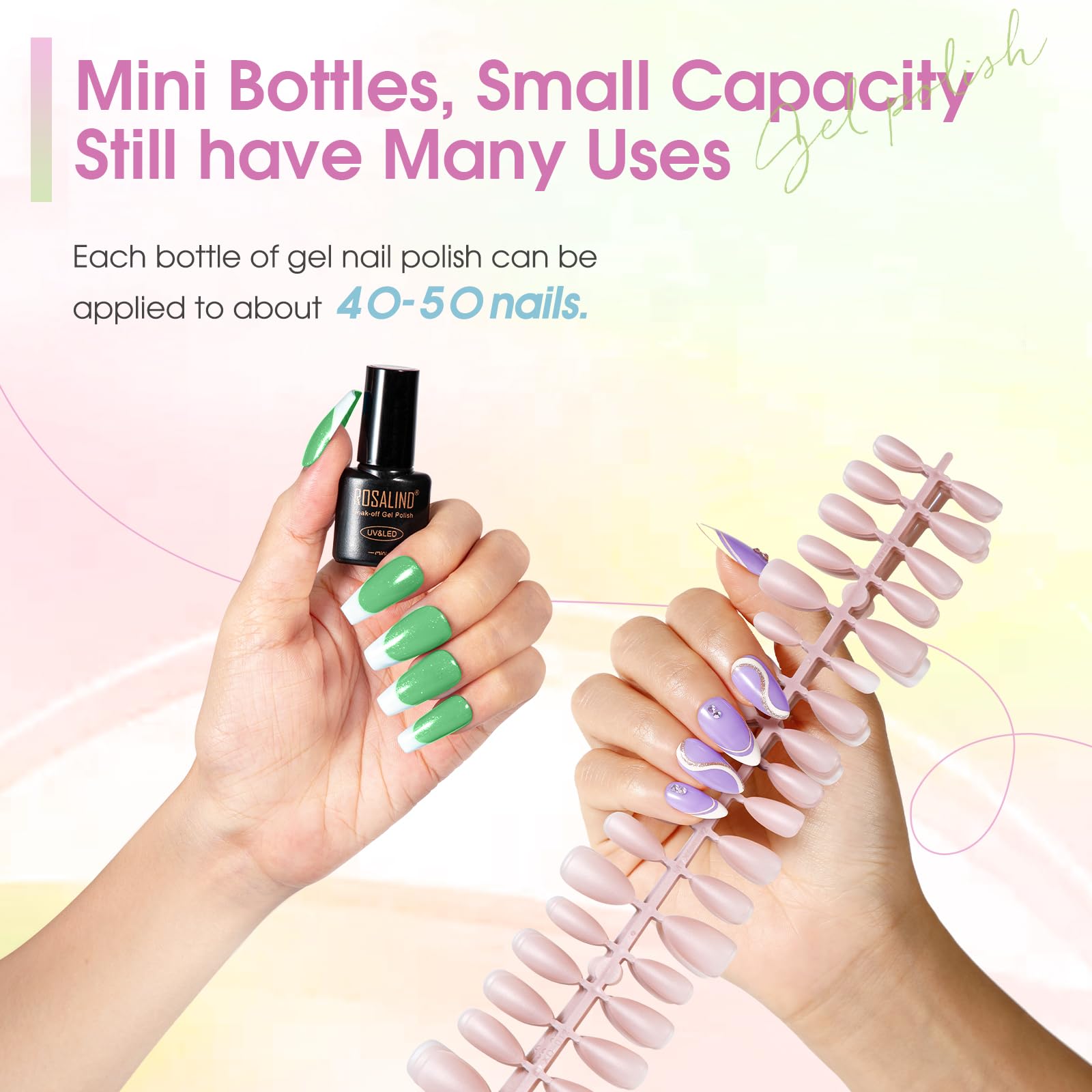 ROSALIND Vernis Semi Permanent 42PCS Pastel Blanc Jaune Vert Bleu Violet | Orange Nude Couleurs Vernis Gel Semi Permanent Pastel, Mini UV/LED Printemps D'été Vernis Semi-permanent Cadeau