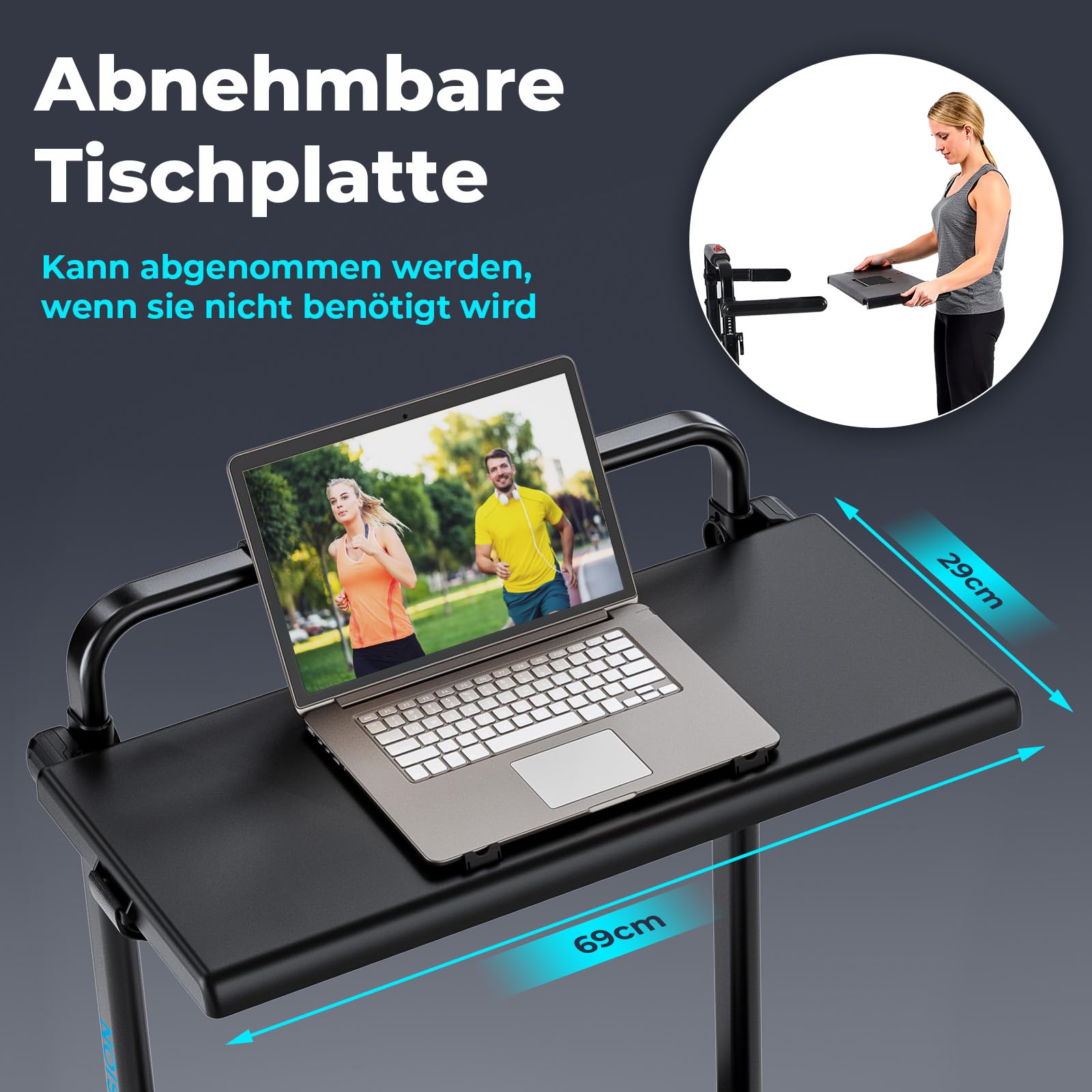 Laufband für Zuhause mit Neigung bis 14 km/h, Laufband Klappbar mit Schreibtisch-Workstation, LED-Anzeige, Fernbedienung und App-Steuerung, kompakte Walking Pad für Zuhause und Büro