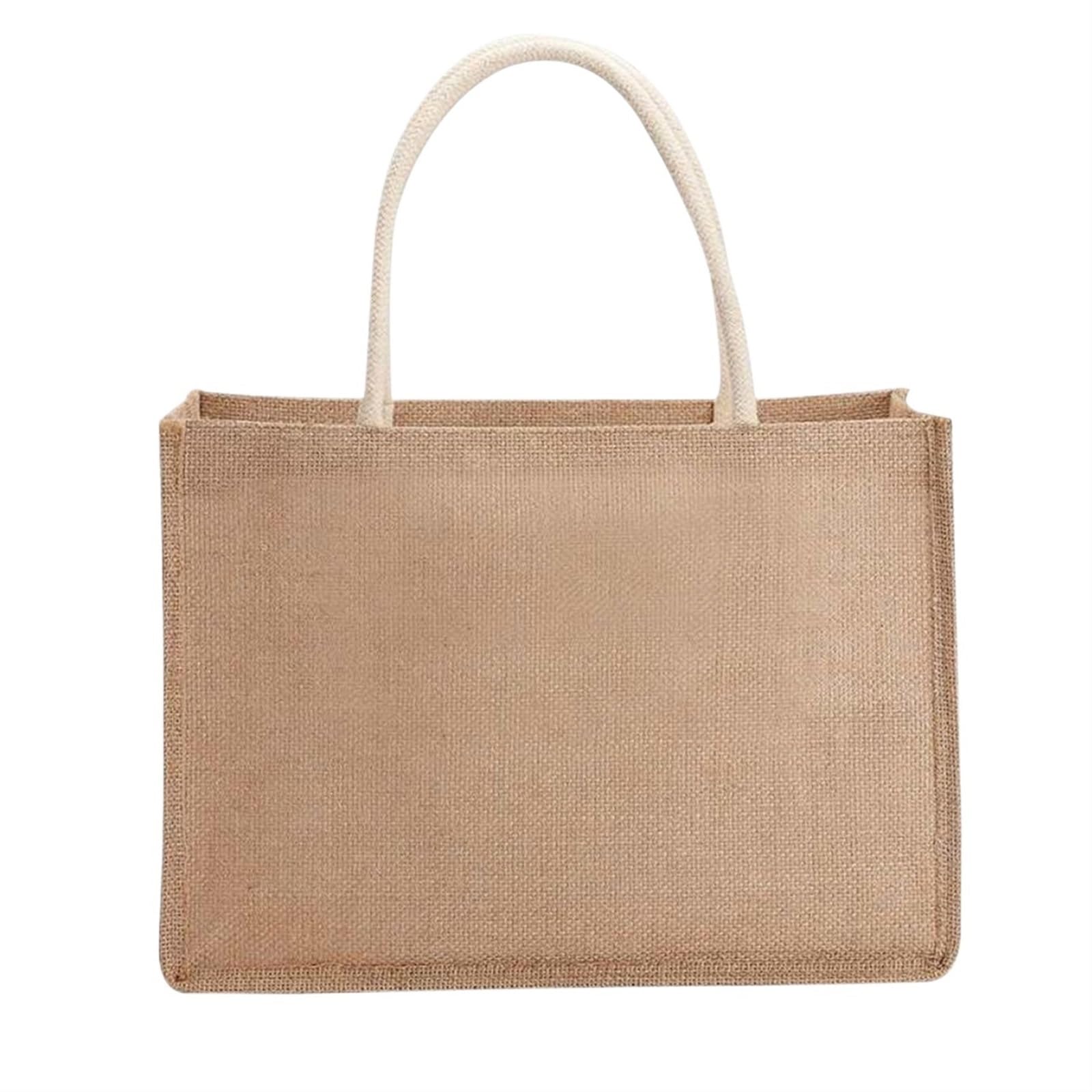 Torba na zakupy z juty, Torba z juty jutowej damska lniana Shopper duża letnia torebka plażowa przenośny uchwyt(38x27x16cm)
