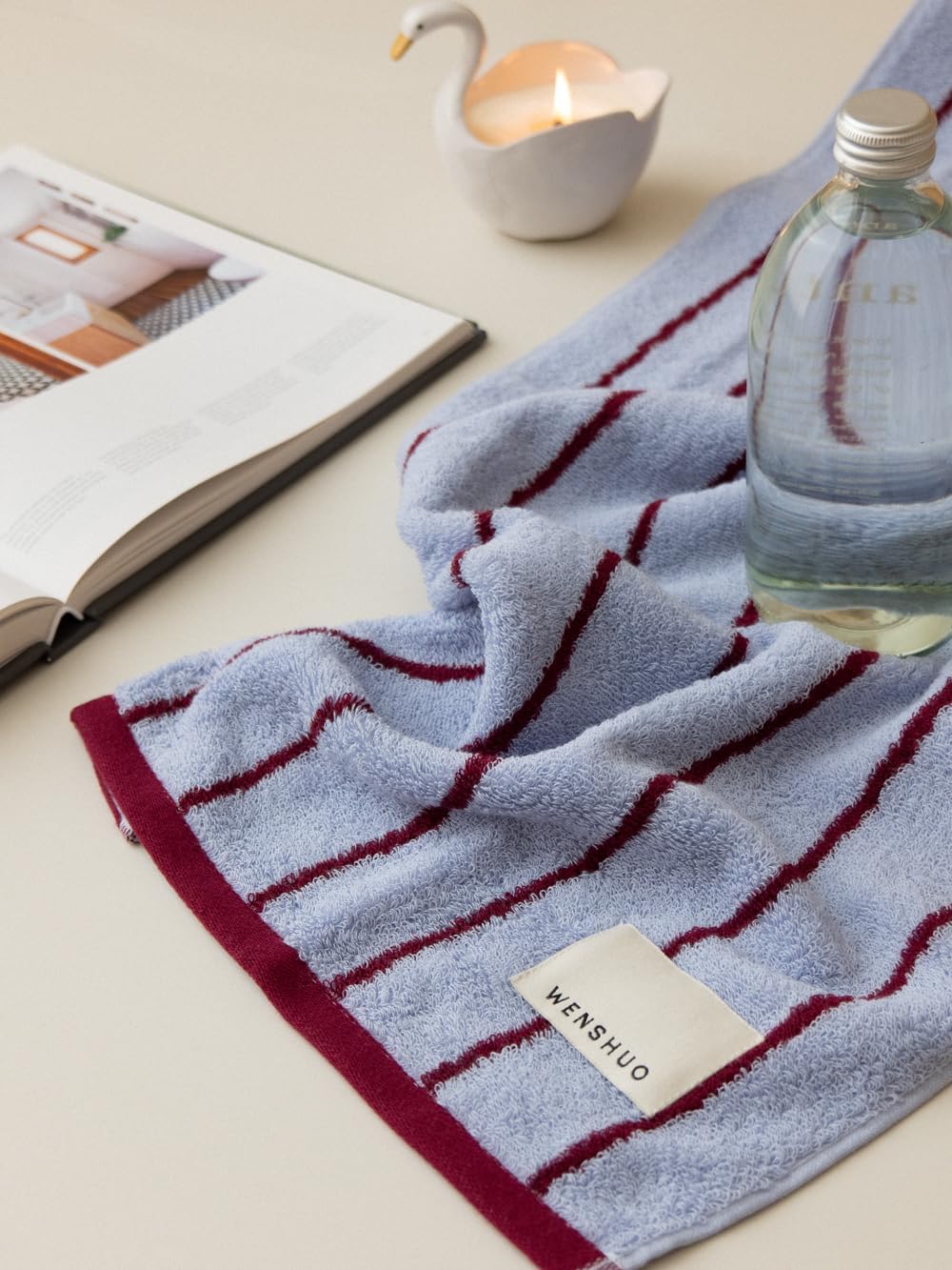 WENSHUO Sea Salt Twilight-Pure Cotton Striped Bath Towel,100% Combed Cotton,Luxury Shower Towel,Super Absorbent(Pack of 1) (55.12" L × 27.56" W) - Image 6