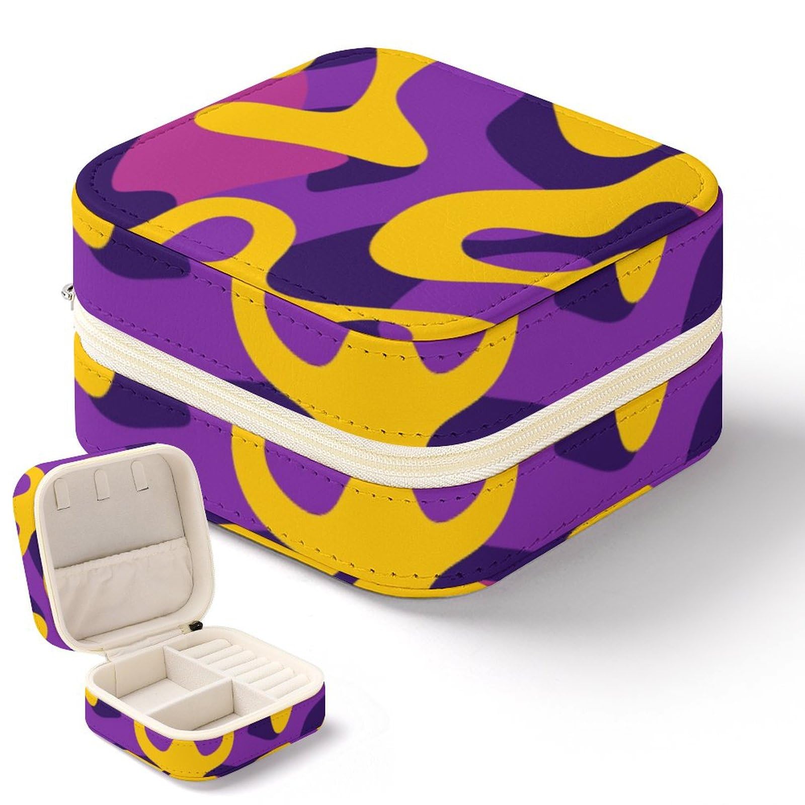 Boîte à bijoux de voyage carrée jaune et violette pour chérir vos souvenirs
