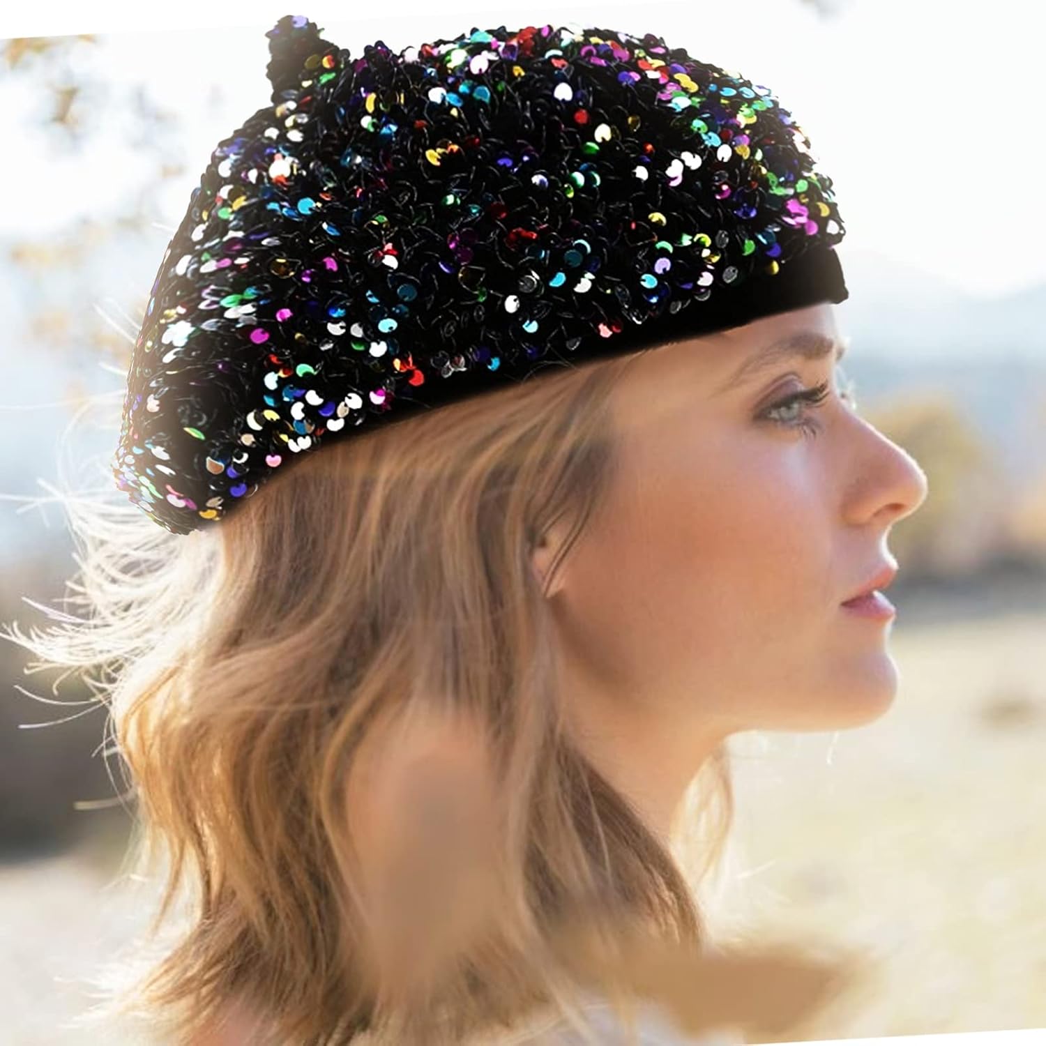 Sequin Beret Artist Hat Bling French Beret Hats for Women, Fascinator Hat Christmas Parties Dances Accessories - Image 6