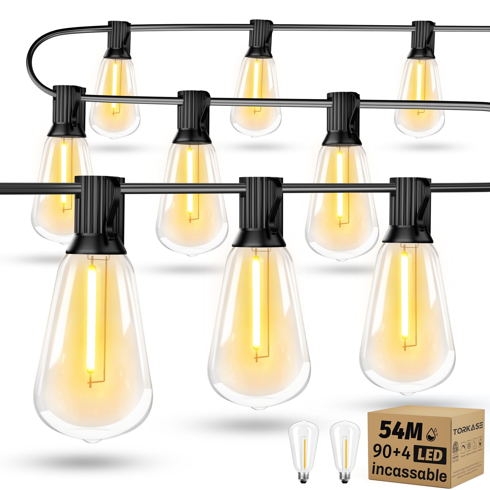Guirlande Lumineuse Guinguette Exterieur 54M - ST38 180FT 90+4 LED Ampoules de Guirlandes Jardin Lumiere Exterieure Connectable IP65 Imperméable Guirlande Lumières Extérieur Terrasse Pergola Balcon