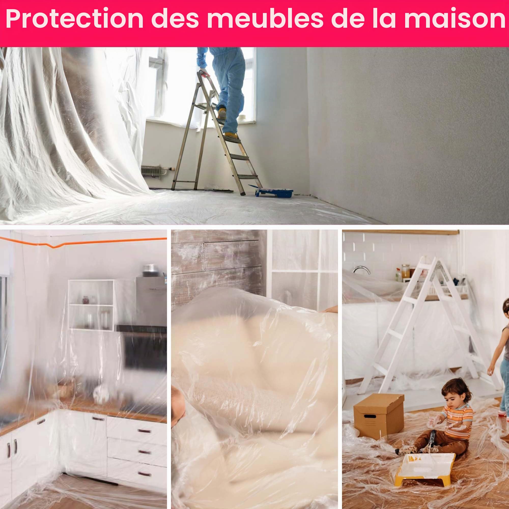 TAPEBEAR Film protecteur peinture 2700mmx17m-3 Rouleaux-Bâche de masquage