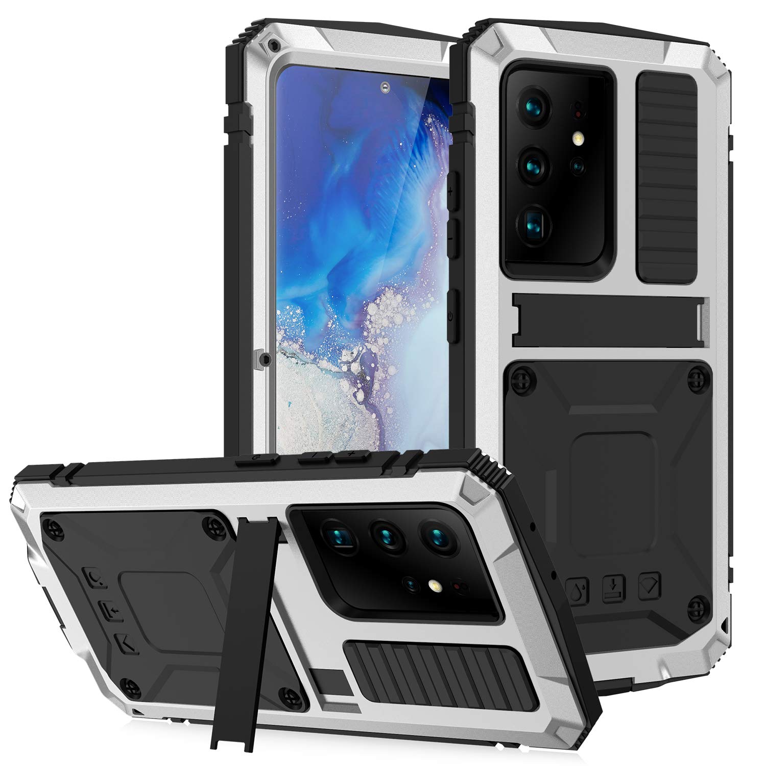 Galaxy S21 Ultra 5G Metal Case with Screen Protector Cover, Armor Heavy  Duty Hybrid Aluminum Shockproof Military Shockproof for Samsung Galaxy S21