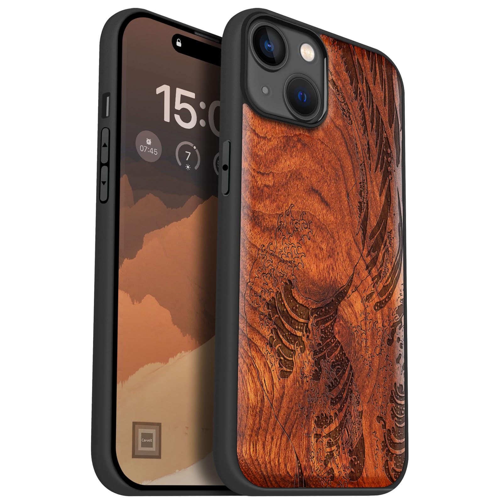Carveit Custodia In Legno Per IPhone 15 Plus – Con Motivo Cervo Inciso – Compatibile MagSafe - 4