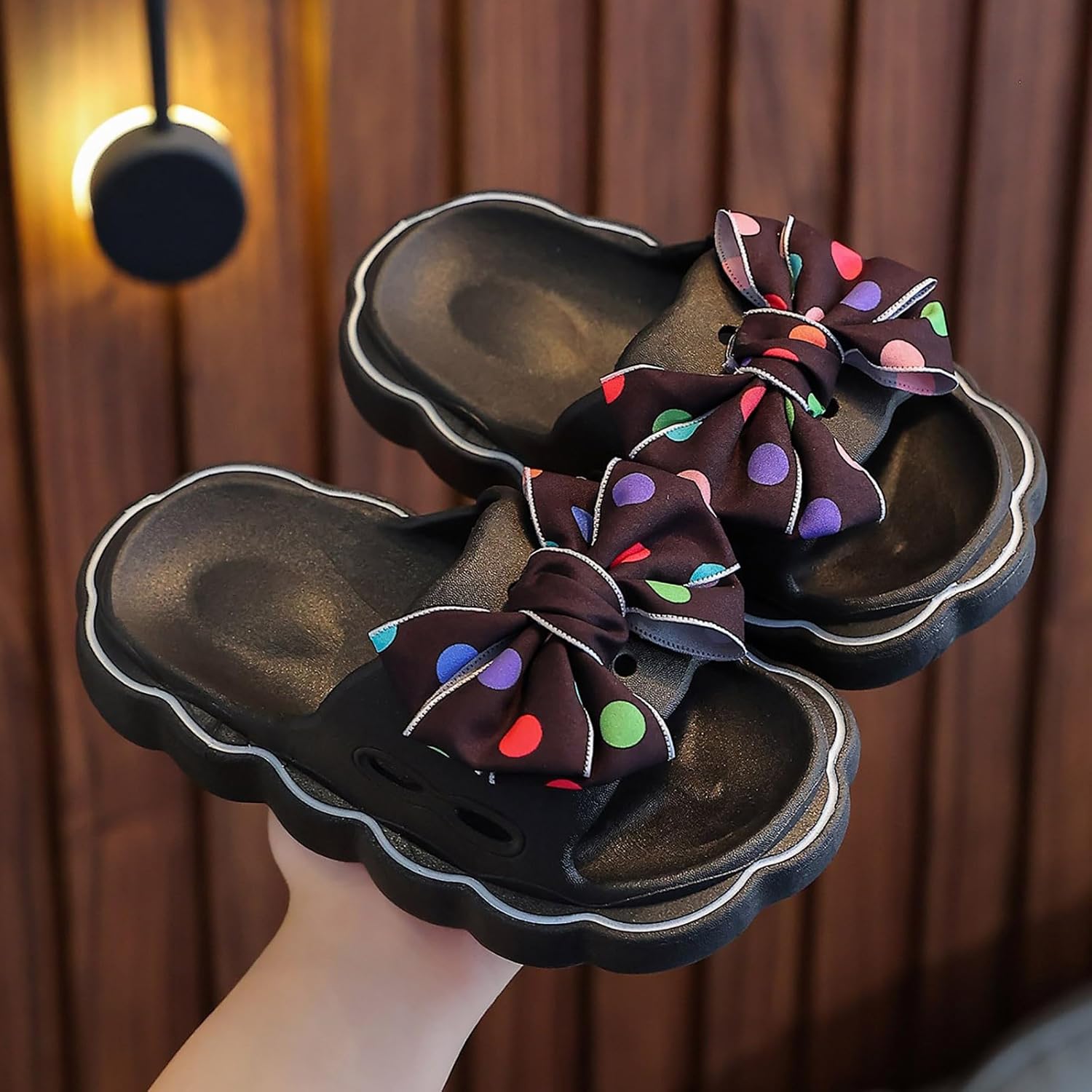 Slides for Kids Girls Cute Bow Pillow Slippers Shower Bathroom Quick Dry Non Slip Slippers Fashion Summer Beach Shoes