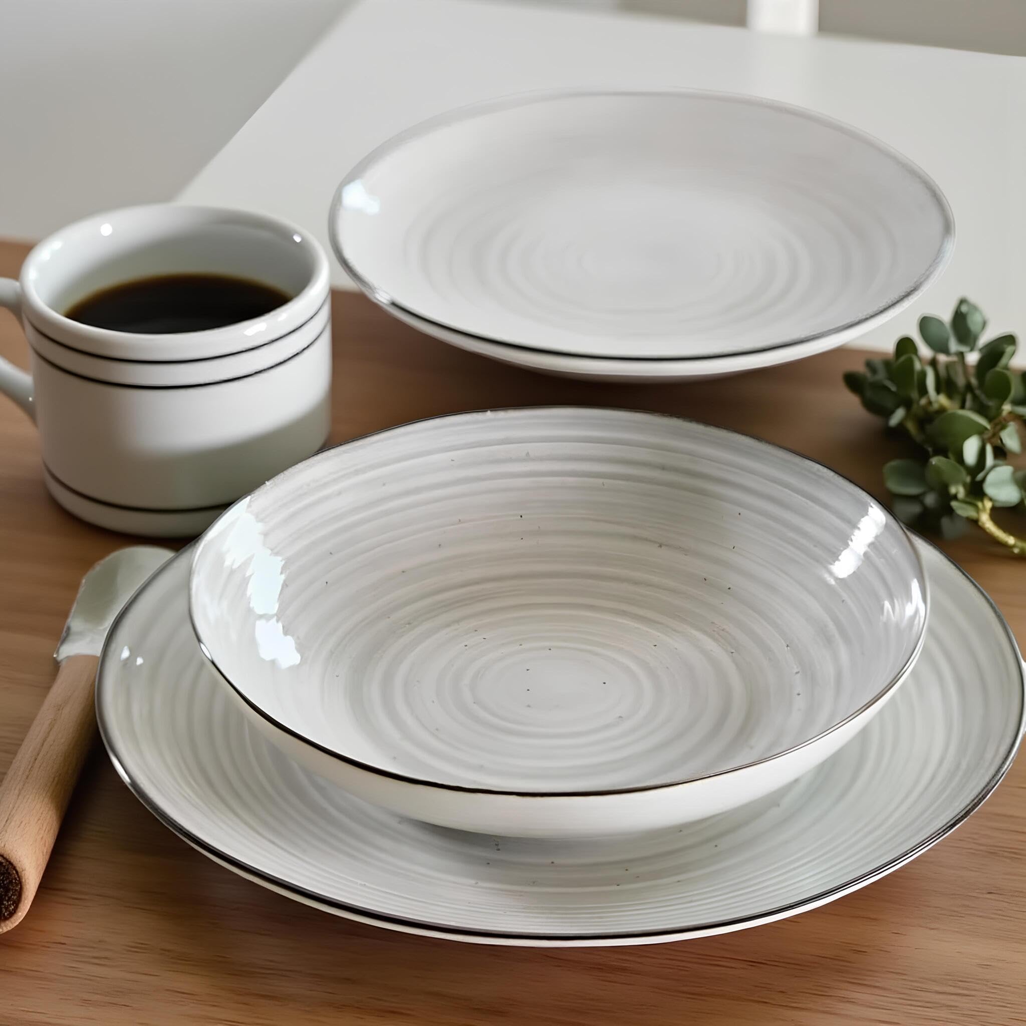 Servizio Piatti 18 Pezzi in Porcellana Colorata – Piatto Piano Fondo e Dessert – Lavabili in Lavastoviglie e Adatti al Microonde (Grigio)