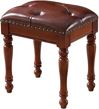IBOWZ Piano Stool Vintage Piano Stool Piano Bench with Solid Wood Leg Vanity Stool with Cushioned Seat PU Leather Brown Blue